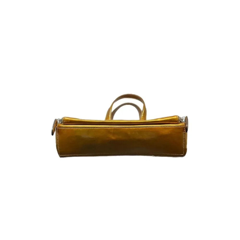 Gucci Gold Patent Leather Satchel Convertible Top Handle Crossbody Bag Y2K EUC